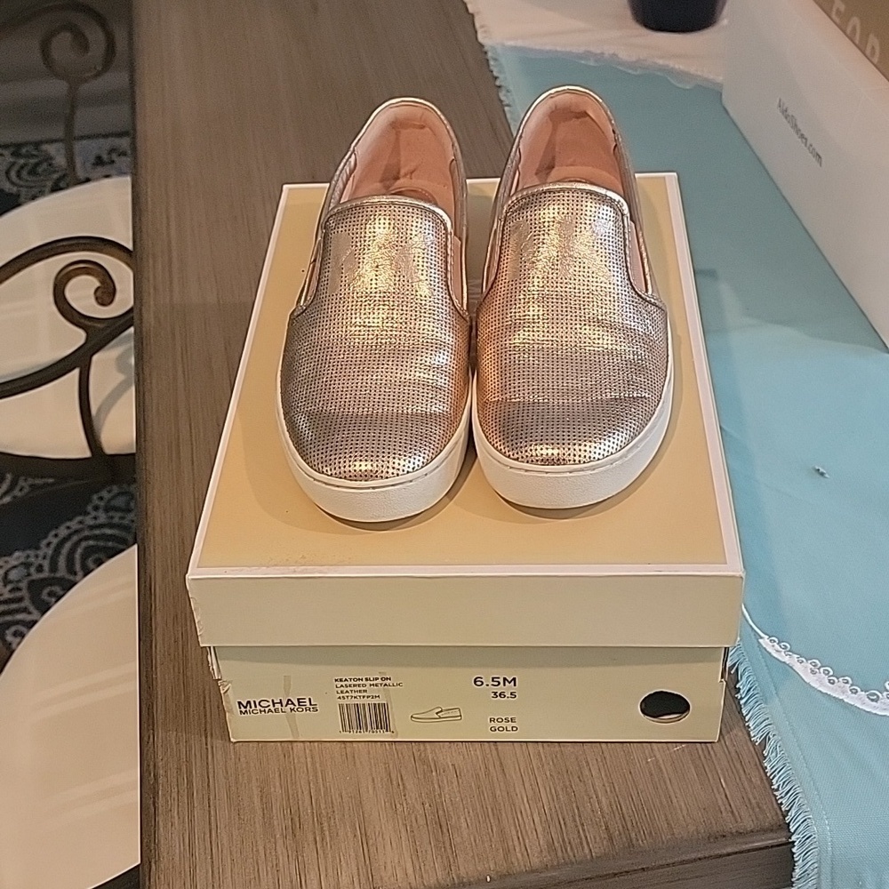 Michael Kors Lasered Metallic Keaton Slip Ons